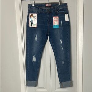 Wax(Butt I love you) ankle cropped Dark Blue Distressed push up jeans.
